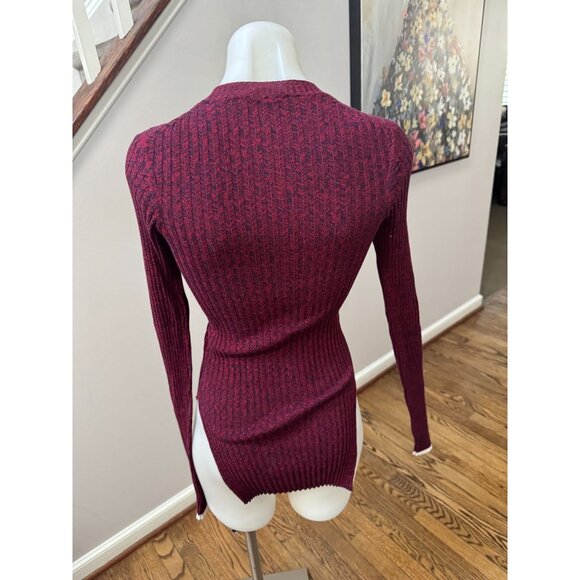 Celiné Ribbed Cotton Long Sleeve Sweater Top Burgundy Navy Size Small - Picture 6 of 7